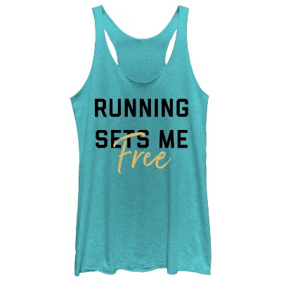 Women's Chin Up Running Sets Me Free Racerback Tank Top - Tahiti Blue ...