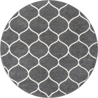 7' Round Dark Gray/Ivory Trellis Synthetic Area Rug