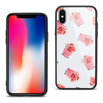 Reiko iPhone X/iPhone XS Hard Glass Design TPU Case with Strawberry Cups