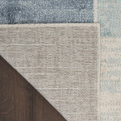 Blue Ivory Geometric 5' x 7' Machine Washable Area Rug