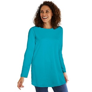 Woman Within Plus Size Perfect Long-Sleeve Crewneck Tunic - 1 of 4