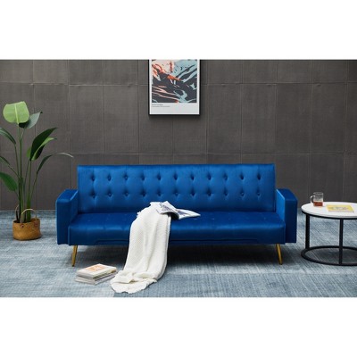 Vynxaria Velvet Sofa Bed - Stylish & Compact with Golden Metal Legs for Small Spaces