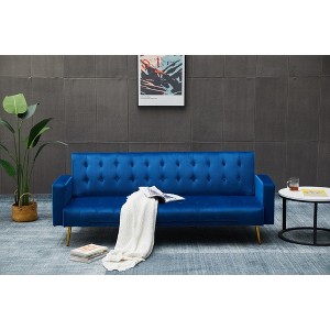 Vynxaria Velvet Sofa Bed - Stylish & Compact with Golden Metal Legs for Small Spaces - 1 of 4