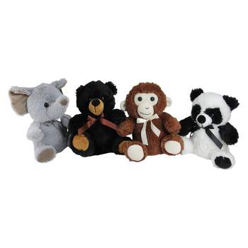 Northlight Pack of 4 Plush Sitting Bear, Elephant, Monkey and Panda Stuffed Animal Figures 9"