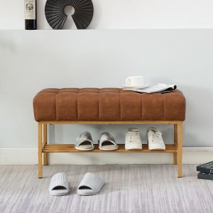 Kumasinova Multi-Use Upholstered Ottoman Bench with Wood Grain Metal Legs, End of Bed Bench with Shelf, Modern Entryway Bench, Foot Stool, Shoe Bench - 1 of 4