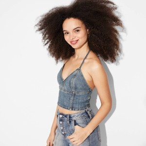Women's Deep V-Neck Denim Halter Top - Wild Fable™ - 1 of 3