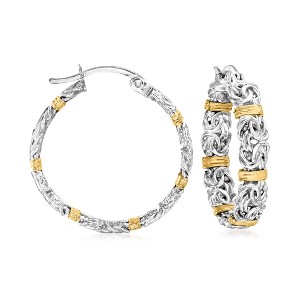 Ross-Simons Byzantine Station Hoop Earrings in Sterling Silver With 14kt Yellow Gold - 1 of 4