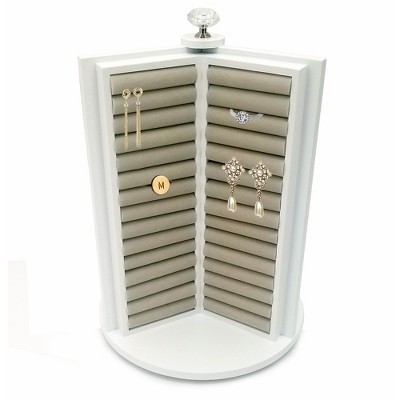 White Spinning Wooden Jewelry Cabinet with Velvet Lining