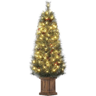Artificial Christmas Tree Tabletop, Potted Christmas Tree with Berry Clusters, AC Plug in, for Front Door, Porch