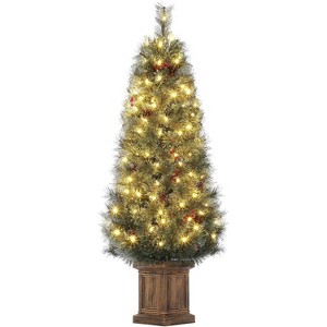 4.5ft Artificial Christmas Tree，Prelit Christmas Tree Design with 300 Warm White Lights, and Vintage Potted Base, Perfect for Home,Party Decoration - 1 of 4