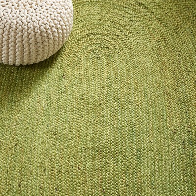 Green and Natural Oval Braided Jute Area Rug 3' x 5'