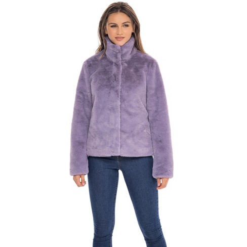 Sebby Womens Contemporary Fit Long Sleeve Faux Fur Jacket - Purple X Large  : Target