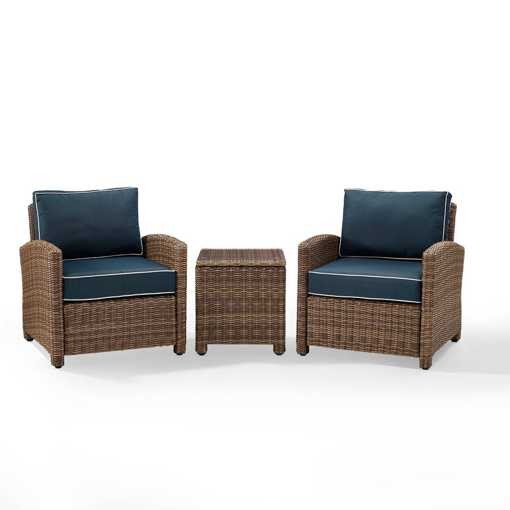 Photos - Garden Furniture Crosley Bradenton 3pc Outdoor Wicker Seating Set with Two Chairs & Table Navy - Cr 