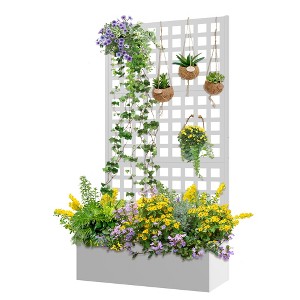 TOAOTBNBO Metal Raised Garden Bed with Square-Hole Trellis, Outdoor Planter Box for Climbing Plants, Galvanized Garden Box with Drainage Holes - 1 of 4