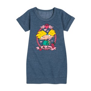 - Hey Arnold! - Valentine's My Love Graphic Short Sleeve Fleece Dress - 1 of 4