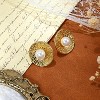 14K Gold Plated White Pearl Stud Hammered Circle Wedding Earrings for Bride and Bridesmaids Women - 3 of 4