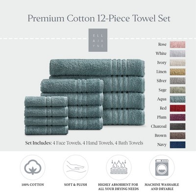 Ella Jayne Luxury 12 Piece Bath Towels Set – Ultra Plush & Absorbent 100% Premium Cotton Towels – Soft, Quick-Dry Bath Towels for Hands, Face & Body