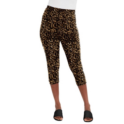 Jessica London Women's Plus Size Everyday Stretch Cotton Capri Legging -  38/40, Brown Painterly Cheetah
