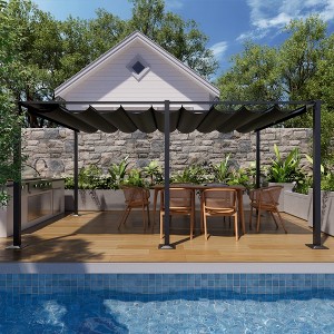 HAPPATIO 12 X 16' Outdoor Pergola Retractable Pergola for Backyard, Patio, Aluminum Frame with Sun Canopy (Grey) - 1 of 4