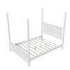 White Traditional Queen Size Solid Wood Four Poster Bed with Horizontal Grille Design - 2 of 3