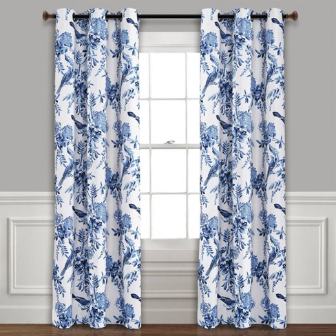 Set Of 2 (95x38) Farmhouse Bird And Flower Insulated Grommet Top Blackout  Window Curtain Panels White/blue - Lush Décor : Target