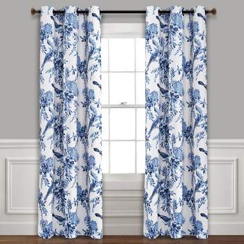 Set of 2 Farmhouse Bird and Flower Insulated Grommet Blackout Window Curtain Panels - Lush Décor