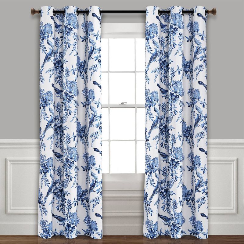 Set of 2 Farmhouse Bird and Flower Insulated Grommet Blackout Window Curtain Panels - Lush Décor, 1 of 8