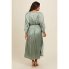 Pinkblush Light Olive Satin Pleated V-Neck Maternity Maxi Dress - 3 of 3