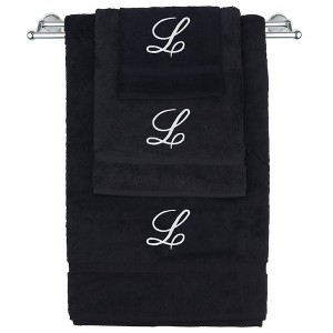 BC BARE COTTON Monogrammed Towel Set, Personalized Gift, Set of 3 - Black - White Script - 1 of 4