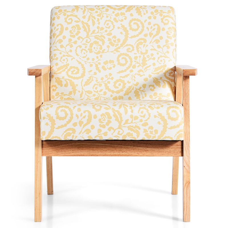 Tangkula Accent Armchair Fabric Upholstered Lounge Chair with Wooden Legs Grey/Navy/Yellow, 5 of 7
