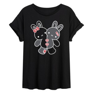 Women's - Instant Message - Two Bunnies Plushie Oversized Graphic T-Shirt - 1 of 4