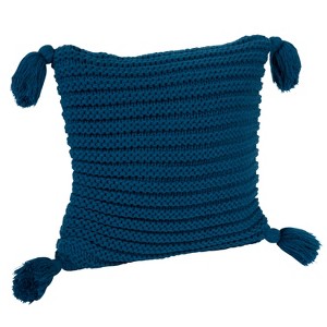 Kate and Laurel Tassey Large Knit Pillow Cover with Tassels, 18x18, Teal - 1 of 4