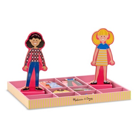 Melissa & Doug Abby and Emma Deluxe Magnetic Wooden Dress-Up Dolls Play Set 55+ 