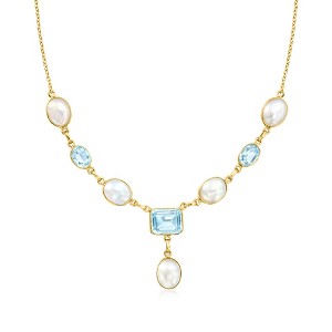 Ross-Simons 8x10mm Cultured Pearl and 7.30 ct. t.w. Sky Blue Topaz Necklace in 18kt Gold Over Sterling Size 18 - 1 of 3