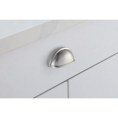 Brushed Nickel Modern Cup Pulls with Mounting Hardware