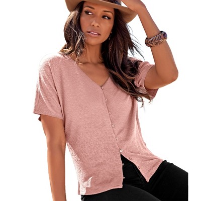 Women's Button Down V-Neck Top - LASCANA