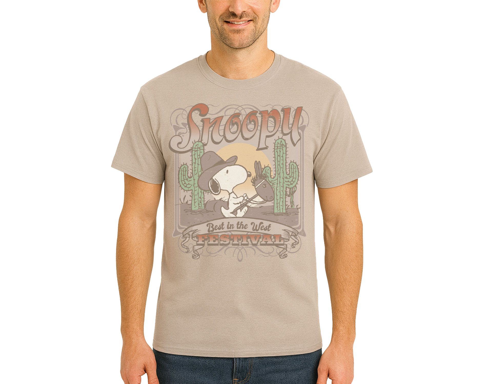 Men's - Peanuts - Snoopy Best In The West Short Sleeve Graphic T-Shirt