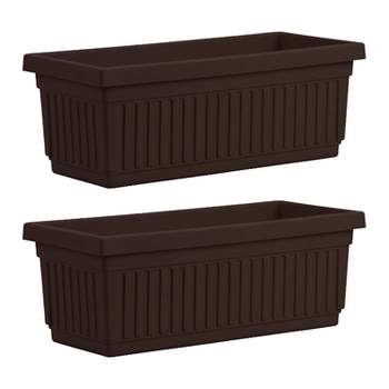 HC Companies VNP30000E21 29.5 x 6.75 x 6.38 Inch Outdoor Fluted Plastic Venetian Flower Box for Flowers, Vegetables, or Succulents, Chocolate (2 Pack)