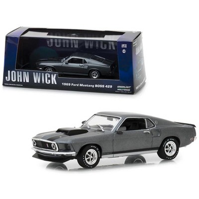 1969 Ford Mustang BOSS 429 Gray with Black Stripes "John Wick" (2014) Movie 1/43 Diecast Model Car by Greenlight