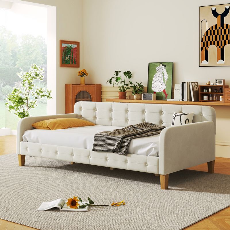 Full/Twin Size Upholstered Daybed with 4 Wood Support Legs-ModernLuxe, 1 of 11