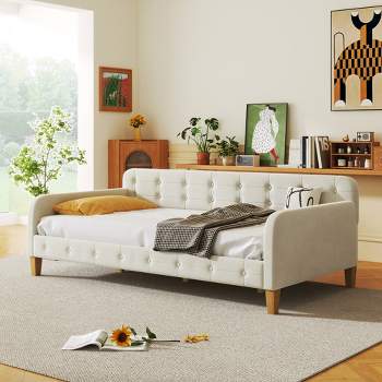 Full/Twin Size Upholstered Daybed with 4 Wood Support Legs-ModernLuxe