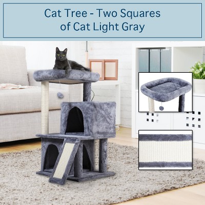 DOMETOUR Double-layer Cat Tree with Cat House and Ladder Light Gray