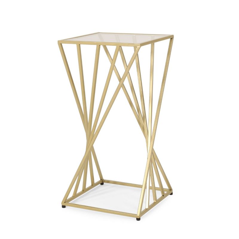 Wadleigh Modern Glam Glass Top End Table Champagne Gold - Christopher Knight Home, 4 of 10