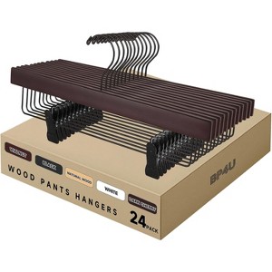BP4U 14" Premium Wooden Adjustable Pants Hangers, Solid Wood Skirt & Trouser Hangers with 360° Swivel Hook and Wrinkle-Free Design - 1 of 4