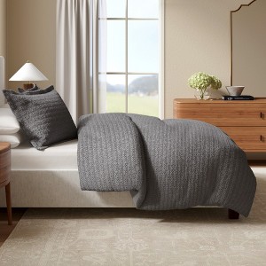 100% Cotton Textured Waffle Weave Duvet Cover & Sham Set - Great Bay Home - 1 of 4