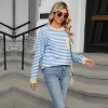 Coolmee Women's Striped T-Shirts Fall Casual Long Sleeve Round Neck Pullover Tops Loose Fit Contrast Color Side Slit Blouses with   XL Blue - 2 of 4