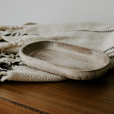 Rustic Light Brown Wooden Trinket Tray - 6.9x3.7 in