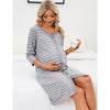 Women's Maternity Nightgown 3/4 Sleeve Striped Nursing Sleepshirt Button Breastfeeding Sleep Dress - 2 of 4