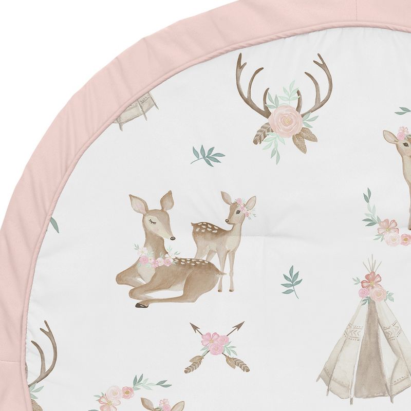 Sweet Jojo Designs Girl Baby Tummy Time Playmat Deer Floral Pink Taupe and Green, 4 of 6
