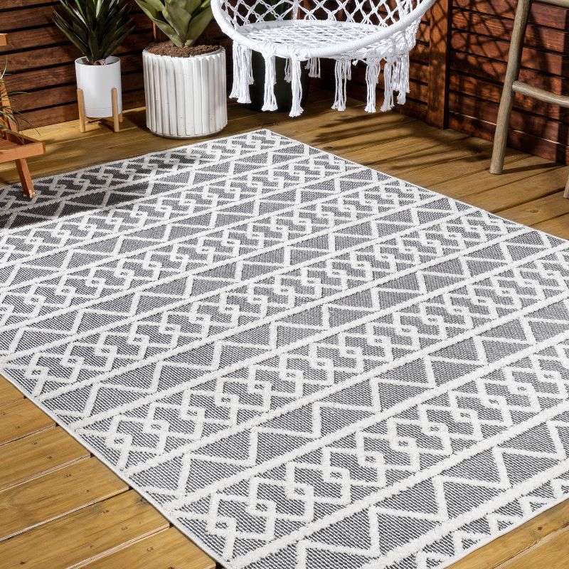 Aylan High-Low Pile Knotted Trellis Geometric Indoor/Outdoor Area Rug  - JONATHAN Y, 5 of 14
